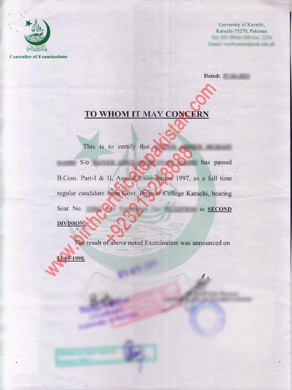 Bonafide Certificate university of karachi